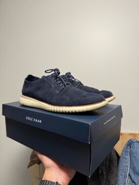 Cole Haan Men's Navy Suede Derby with Cream Sole